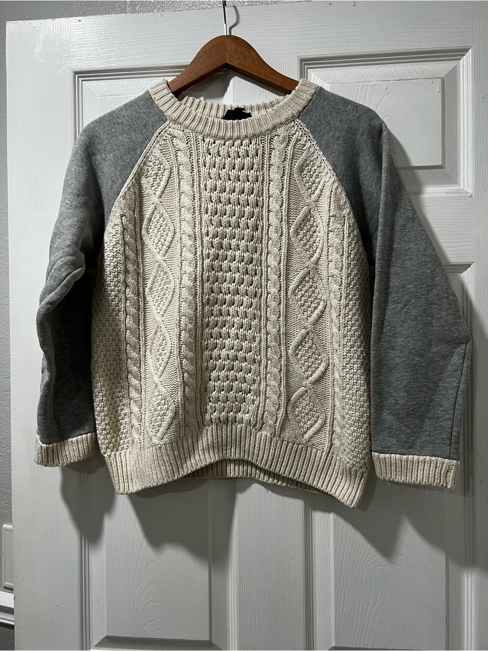 Topshop Two-Tone Crewneck Sweater in Cream and Gray